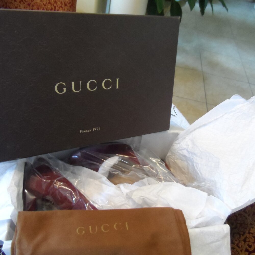 New Gucci Burgundy Kid Suede Leather Heeled Pumps Size 38B - Picture 2 of 16